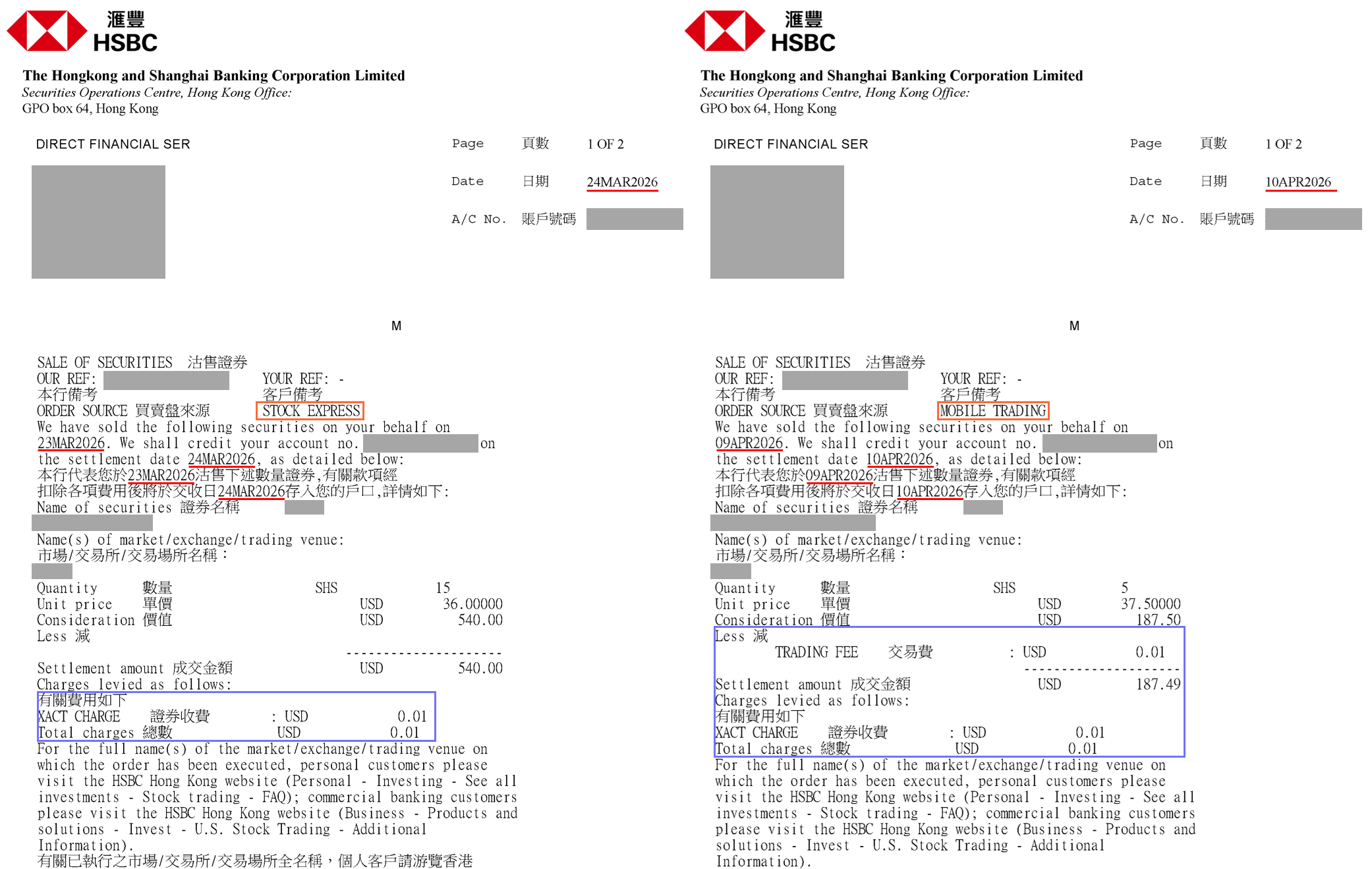 汇丰Trade25计划内投资美股的杂费结构